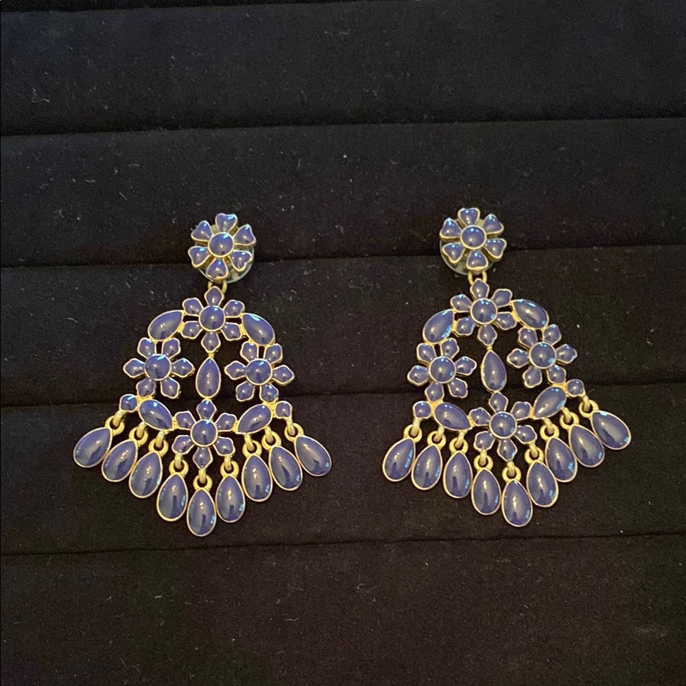 Elegant Blue and Gold Floral Earrings